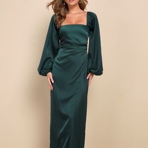 Lulu's Deep Green Satin Maxi Dress